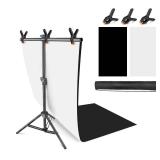 JEBUTU Product Photography Photo Backdrops Stand Kit, Photo Background, 26.8x50in White Black Backdrop Background with 26x29in Small T-Shape Backdrop Stand Tabletop Photo Shoot for Jewelry Cosmetics -