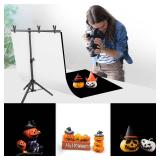 JEBUTU Product Photography Photo Backdrops Stand Kit, Photo Background, 26.8x50in White Black Backdrop Background with 26x29in Small T-Shape Backdrop Stand Tabletop Photo Shoot for Jewelry Cosmetics -