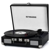Vinyl Record Player 3-Speed Bluetooth Portable Suitcase Belt-Driven Record Player with 2 Built-in Stereo Speakers Vinyl Vintage Turntable Phonograph Records Player with RCA Line Out, AUX Out (Black) -