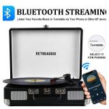 Vinyl Record Player 3-Speed Bluetooth Portable Suitcase Belt-Driven Record Player with 2 Built-in Stereo Speakers Vinyl Vintage Turntable Phonograph Records Player with RCA Line Out, AUX Out (Black) -