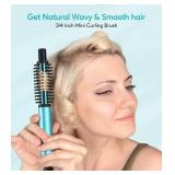 Farery Mini Thermal Brush, Curling Iron 3/4 Inch, Heated Round Brush for Volumizing and Small Curls, Travel Size Hot Brush for Short & Thin Hair, Dual Voltage, One Heat 392°F, Touch-ups, Blue - Retai