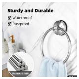 YOHOM Suction Cup Towel Ring Hand Towel Holder for Bathroom Vacuum Suction Washcloth Holder Dish Towel Hanger for Shower Wall No Drill Stainless Steel Brushed Finish - Retail: $15