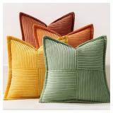 MIULEE Fall Burnt Orange Green Throw Pillow Covers 18x18 Inch 4 Packs Soft Boho Decorative Color-Clash Pillow Cases Modern Farmhouse Cushion Cases for Couch Sofa Bed Corduroy Striped Home Decor