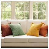 MIULEE Fall Burnt Orange Green Throw Pillow Covers 18x18 Inch 4 Packs Soft Boho Decorative Color-Clash Pillow Cases Modern Farmhouse Cushion Cases for Couch Sofa Bed Corduroy Striped Home Decor