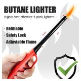 4 Pack Lighter Refillable Butane Lighters, Flexi-Wand Long Lighters for Candle Camping Fireplace Party BBQ Grill(Fuel Not Included) - Retail: $15