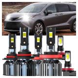 XG Glitter Lights Fit For Toyota Sienna 2011-2020, 9005 High Beam H11 Low Beam H11 Fog Light Bulbs, High Power 6500K White Light, Pack of 6 - Retail: $65