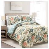 Lush Decor Sydney Reversible 100% Cotton Duvet Cover Set, 3 Piece Set, Full/ Queen, Green & Blue - Queen Bedding Set - Vintage, Cottage, Coquette Bedroom Decor(Design May Vary) - Retail: $78