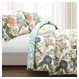 Lush Decor Sydney Reversible 100% Cotton Duvet Cover Set, 3 Piece Set, Full/ Queen, Green & Blue - Queen Bedding Set - Vintage, Cottage, Coquette Bedroom Decor(Design May Vary) - Retail: $78