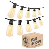 Lightdot 200FT Outdoor String Lights, LED Bistro String Lights with Shatterproof S14 Vintage Bulbs, 2700K Dimmable, Waterproof Hanging Lights for Porch, Deck, Garden, Backyard, Balcony - Retail: $60