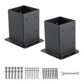 AXWHYS 4x4 Post Base 2 Pcs, (Inner Size 3.6x3.6) Post Anchors, 13GA Thick Solid Steel & Black Powder Coated,Deck Post Brackets Support Deck Base Plate Pergola Brackets Fence Kit Mailbox Mount - Retail