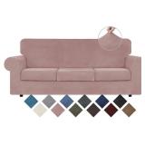 WEERRW 4 Pieces Velvet High Stretch Couch Covers for 3 Cushion Couch Sofa Slipcovers, Washable Furniture Protector with Non Slip Elastic Bottom, Feature Soft and Thick Plush Fabric, Pink, Large - Reta