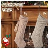 steo spce 6 Pack Vintage Knit Christmas Stockings White Beige Apricot Rustic Boho Farmhouse Cable Knitted Holiday Set, 3 Large 18 and 3 Small 15 Neutral Stockings (Linen Color) - Retail: $39