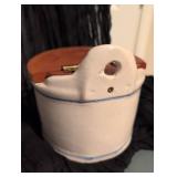 Blue and White Salt Crock with Wooden Lid