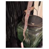 Vintage Large Green Glass Storage Jar with Wooden Handle