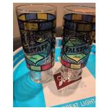 Falstaff Stained Glass Beer Glasses with Schlitz Serving Tray