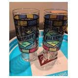 Falstaff Stained Glass Beer Glasses with Schlitz Serving Tray