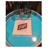 Falstaff Stained Glass Beer Glasses with Schlitz Serving Tray