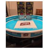 Falstaff Stained Glass Beer Glasses with Schlitz Serving Tray