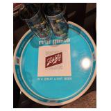 Falstaff Stained Glass Beer Glasses with Schlitz Serving Tray