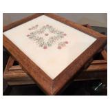 Floral Cross Stitch in Wooden Frame top of beautiful box
