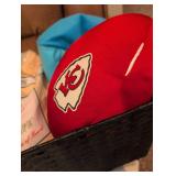 Miller High Life and Kansas City Chiefs Fan beaded pillow Collection in basket