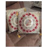 Decorative Red and Cream Tapestry Pillows with Gold Tassels