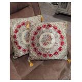Decorative Red and Cream Tapestry Pillows with Gold Tassels