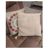 Decorative Red and Cream Tapestry Pillows with Gold Tassels