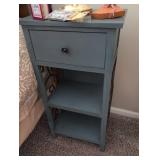 Set of 2 Farmhouse Blue-Grey Wooden Nightstand with Decorative Side Panels 33x16x10