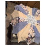 Handcrafted Star Pattern Quilt with Lace Doily Center