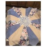 Handcrafted Star Pattern Quilt with Lace Doily Center