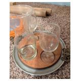 Decorative Wood and Metal Wine Glass Holder Set