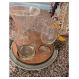 Decorative Wood and Metal Wine Glass Holder Set