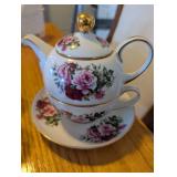 Pink Rose Pattern Tea Set with Gold Trim