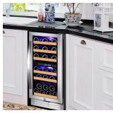 TITTLA15\" Dual Zone 30-Bottle Cellar Cooling Unit Built- in Freestanding Compressor Wine Cooler with 2 handles-Stainless Steel - Retail: $1,099