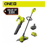 RYOBIONE+ 18V Cordless Battery String Trimmer/Edger and Jet Fan Blower Combo Kit (2-Tools) with 4.0 Ah Battery and Charger - Retail: $219