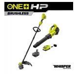 RYOBIONE+ HP 18V Brushless Cordless Battery 15 in. String Trimmer & 510 CFM Leaf Blower Combo Kit w/4.0 Ah Battery & Charger - Retail: $299