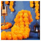 Giegxin 15 Pack Marigold Garland for Decoration 5 ft Long Strands Faux Artificial Marigold Flowers for Dia De Los Muertos Diwali Indian Wedding Party Decorations(Light Orange)