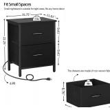 Vagusicc Nightstand with Charging Station, Bedside Table with USB Ports and Outlet, End Table Side Table with 2 Fabric Drawers for Bedroom, Living Room, Black