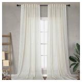 Natural Linen Curtains 96 Inches Long for Living Room Dining 2 Panels Back Tab Loop Pocket Airy Light Filtering Semi Privacy Sheer Cream Curtains for Bedroom Vintage Farmhouse Cottage Core Decor 8 FT