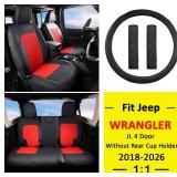 Retails for $140! GIANT PANDA Jeep Wrangler 4 Door JL 2018-2026 Full Set Car Seat Covers for Sahara Sport Rubicon Unlimited Willys Without Rear Cup Holder,Faux Leather (Black+Red)