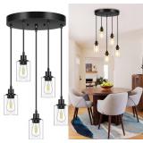 Licperron 5-Light Pendant Light Fixtures with Clear Glass Shades, Black Adjustable Kitchen Island Hanging Ceiling Light Fixtures, Modern Pendant Lighting E26 Base for Dining Room, Hallway, Living Room