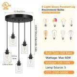Licperron 5-Light Pendant Light Fixtures with Clear Glass Shades, Black Adjustable Kitchen Island Hanging Ceiling Light Fixtures, Modern Pendant Lighting E26 Base for Dining Room, Hallway, Living Room