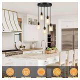 Licperron 5-Light Pendant Light Fixtures with Clear Glass Shades, Black Adjustable Kitchen Island Hanging Ceiling Light Fixtures, Modern Pendant Lighting E26 Base for Dining Room, Hallway, Living Room
