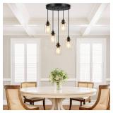 Licperron 5-Light Pendant Light Fixtures with Clear Glass Shades, Black Adjustable Kitchen Island Hanging Ceiling Light Fixtures, Modern Pendant Lighting E26 Base for Dining Room, Hallway, Living Room