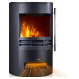 Retails for $200! Freestanding Electric Fireplace Stove, 1500W Heater with Realistic 3D LED Log Flame, Adjustable Thermostat, 2 Heat Settings, Overheat Protection, Black Cast Iron Design for Indoor Us