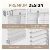 No Drill No Tool 1' Vinyl Mini Blinds, Light Filtering Horizontal Window Blinds & Shades, Cordless Blinds for Windows, 21' W X 64' H, White