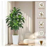 6FT Artificial Dracaena Tree, Fake Tree Indoor with White Tall Planter,Tall Artificial Plants Indoor,Artificial Silk Tree for Home Office Decor (White)