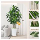 6FT Artificial Dracaena Tree, Fake Tree Indoor with White Tall Planter,Tall Artificial Plants Indoor,Artificial Silk Tree for Home Office Decor (White)