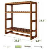 Over The Toilet Storage Bathroom Shelves Wall Mounted 3 Tier Space Saver Corner Shelf Organizer Bamboo Towel Rack Toilet Paper Cabinet with Hanging Rod Brown